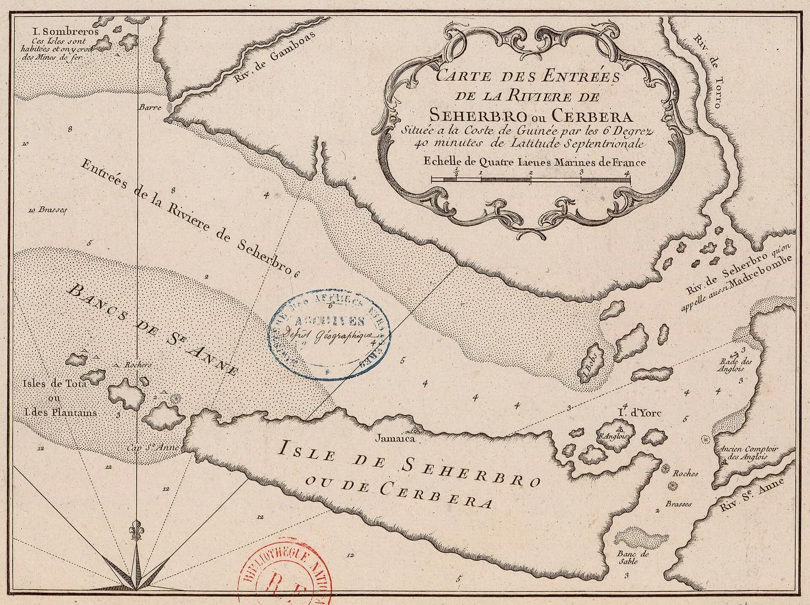 Map of the mouths of the Sherbro (or Cerbera) River on the Guinea coast, at 6 degrees 40 minutes north