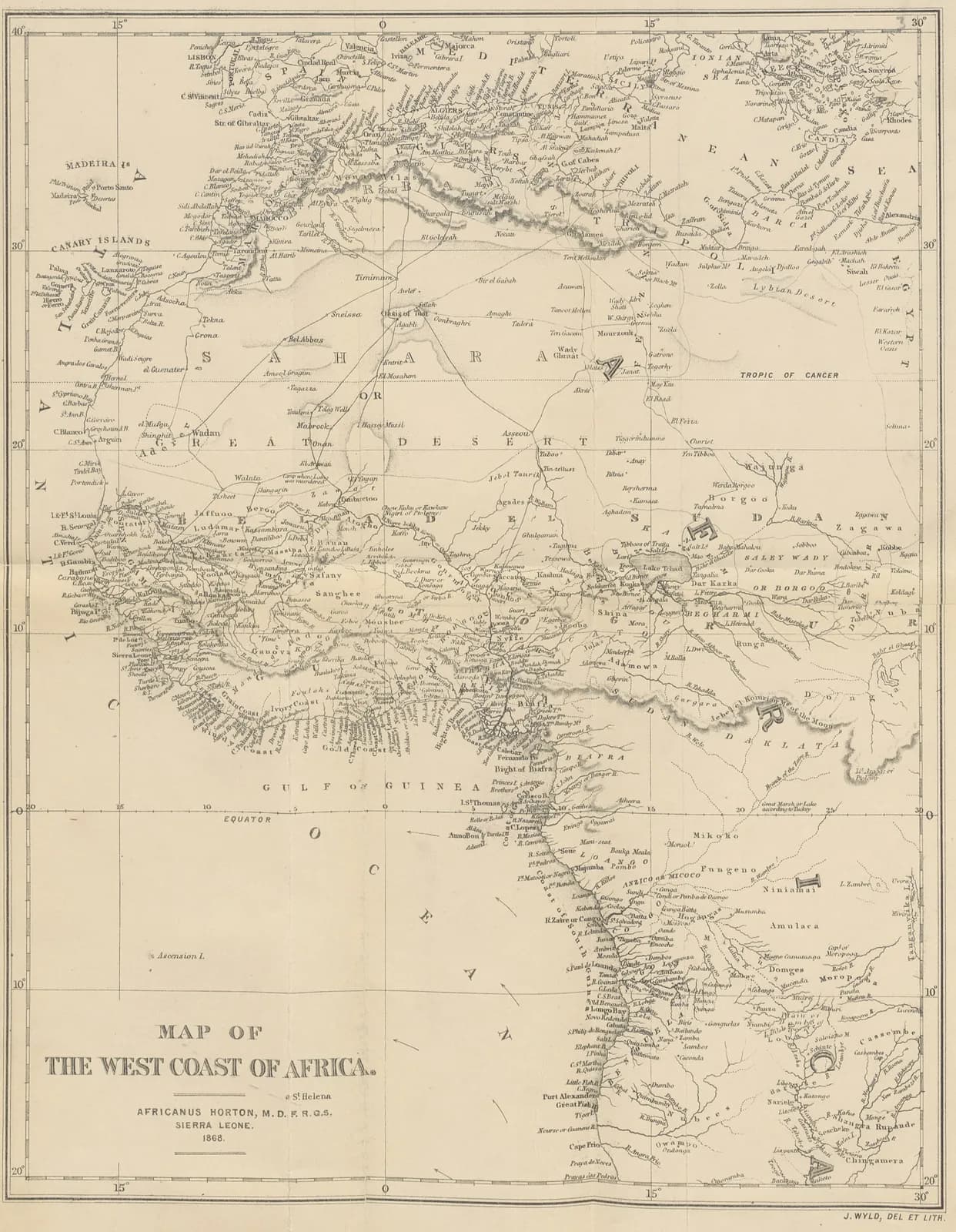 (1868) MAP OF THE WEST COAST OF AFRICA, by Africanus Horton, Sierra Leone