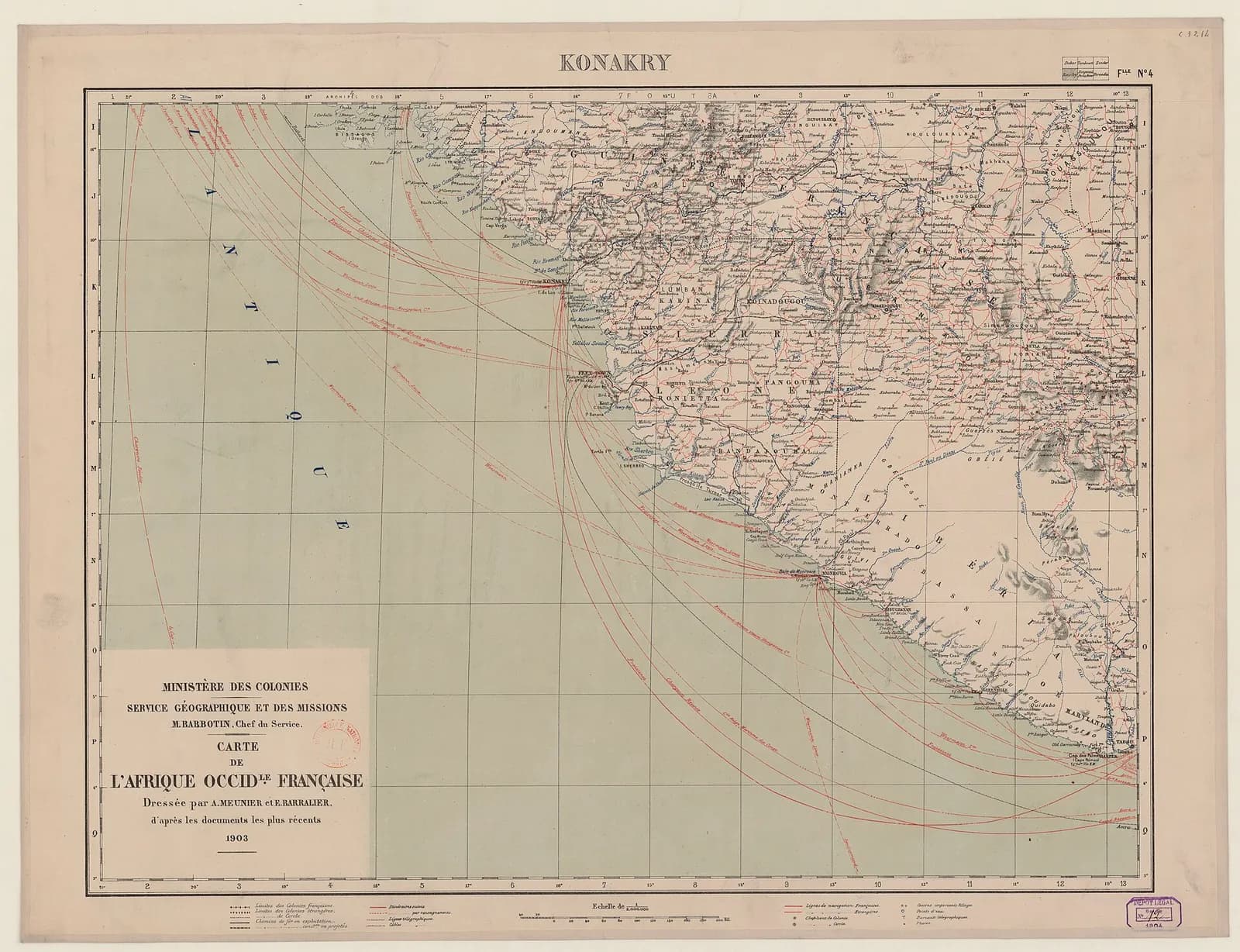 Map of French West Africa / drawn by A. Meunier and E. Barralier, 1903; Ministry of the Colonies, geographical service